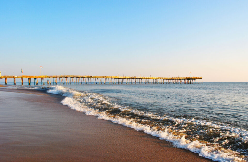 Waves washing on the shore in the Outer Banks North Carolina during the Fall